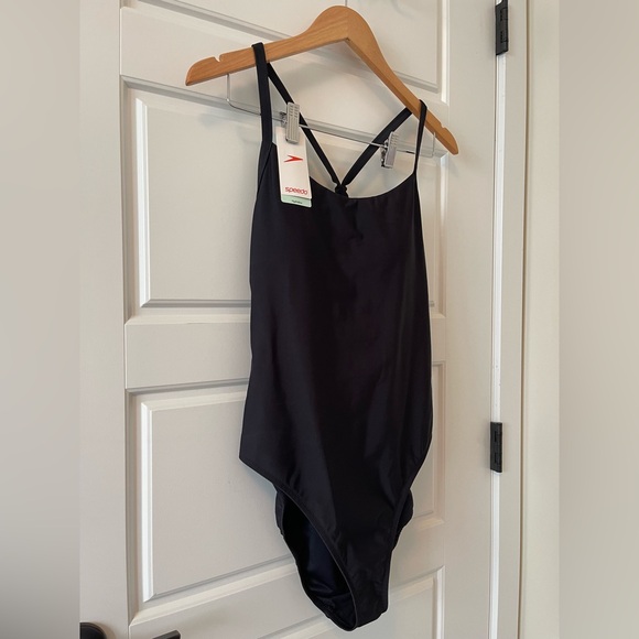 NWT** SPEEDO SIS ColorBlock Racerback One Piece Swimsuit | L | Black - Picture 6 of 14